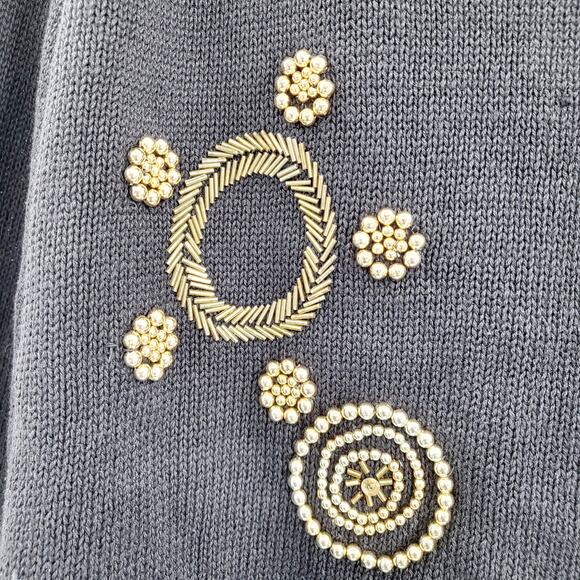 Vintage 90's VICTORIA HARBOUR Black & Gold All-over Beaded Knit Cardigan Size M - Picture 5 of 7